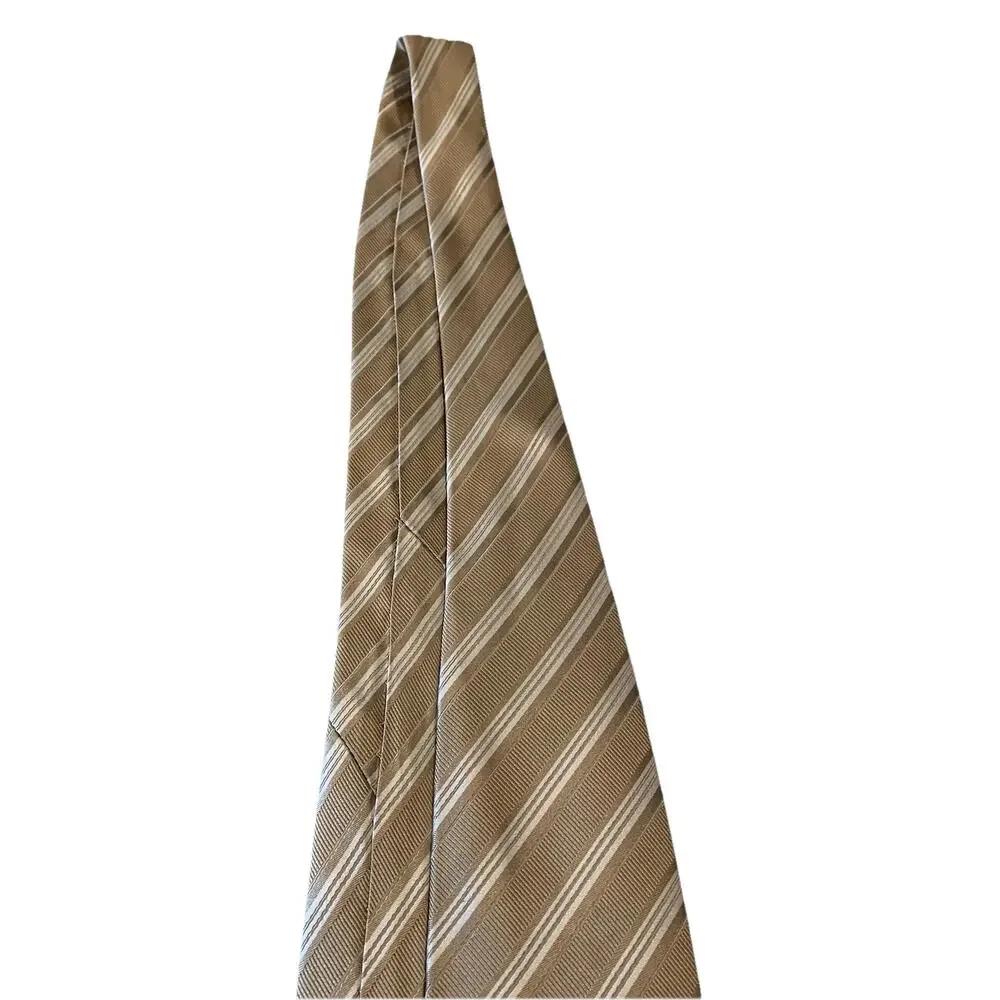 Fabio Ferretti Italy Handmade Men’s Silk Tie Tan Gold & White Diagonal Striped